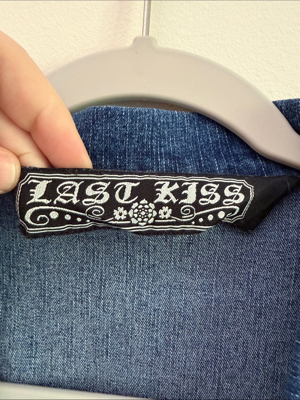 Last Kiss Y2K Indie Cropped OpenFront Denim Jacket XL Ruched Sleeves Alternative - Picture 9 of 15